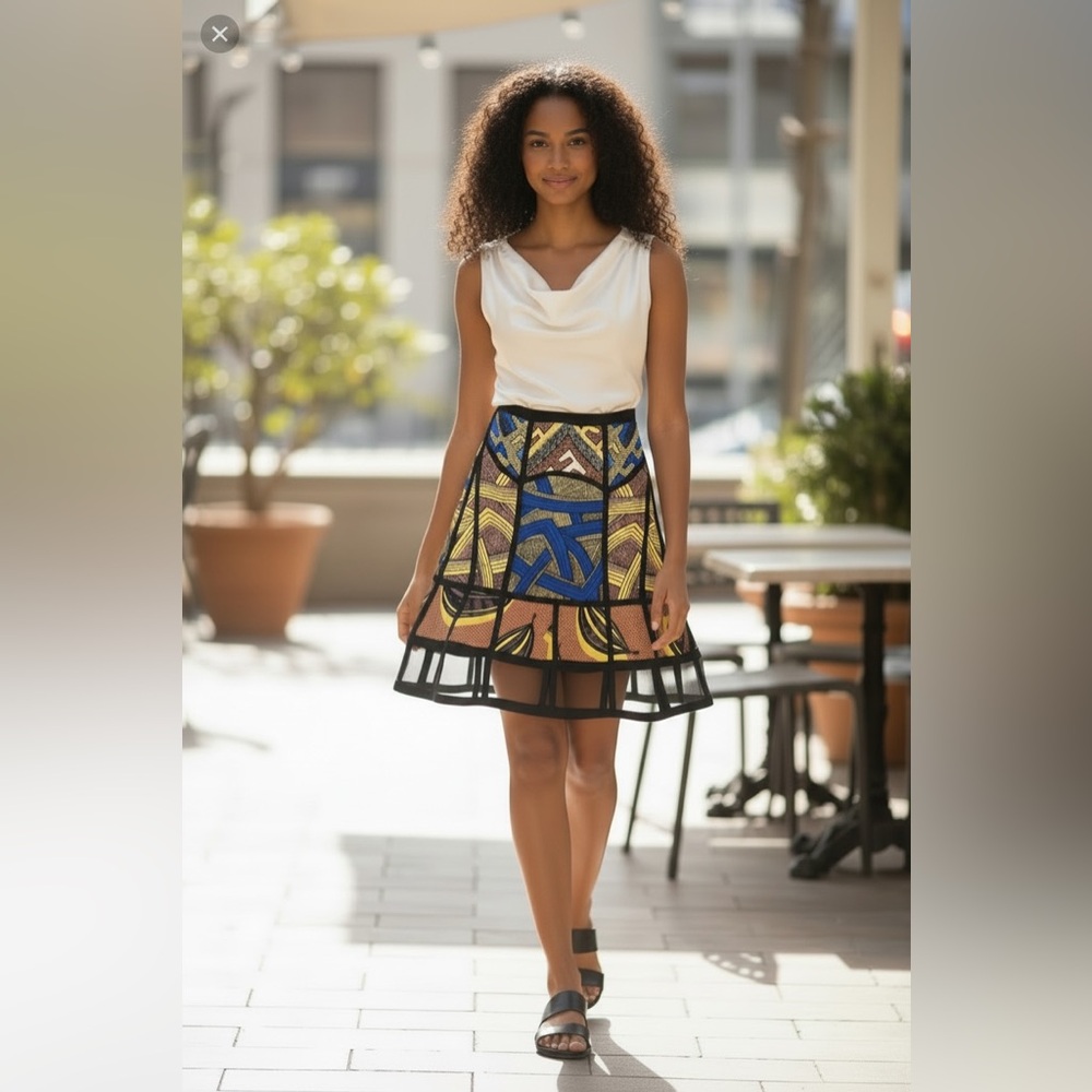 BNWT - Herve Leger Multi Color Flair Bandage Skirt with Cutout Hem US M